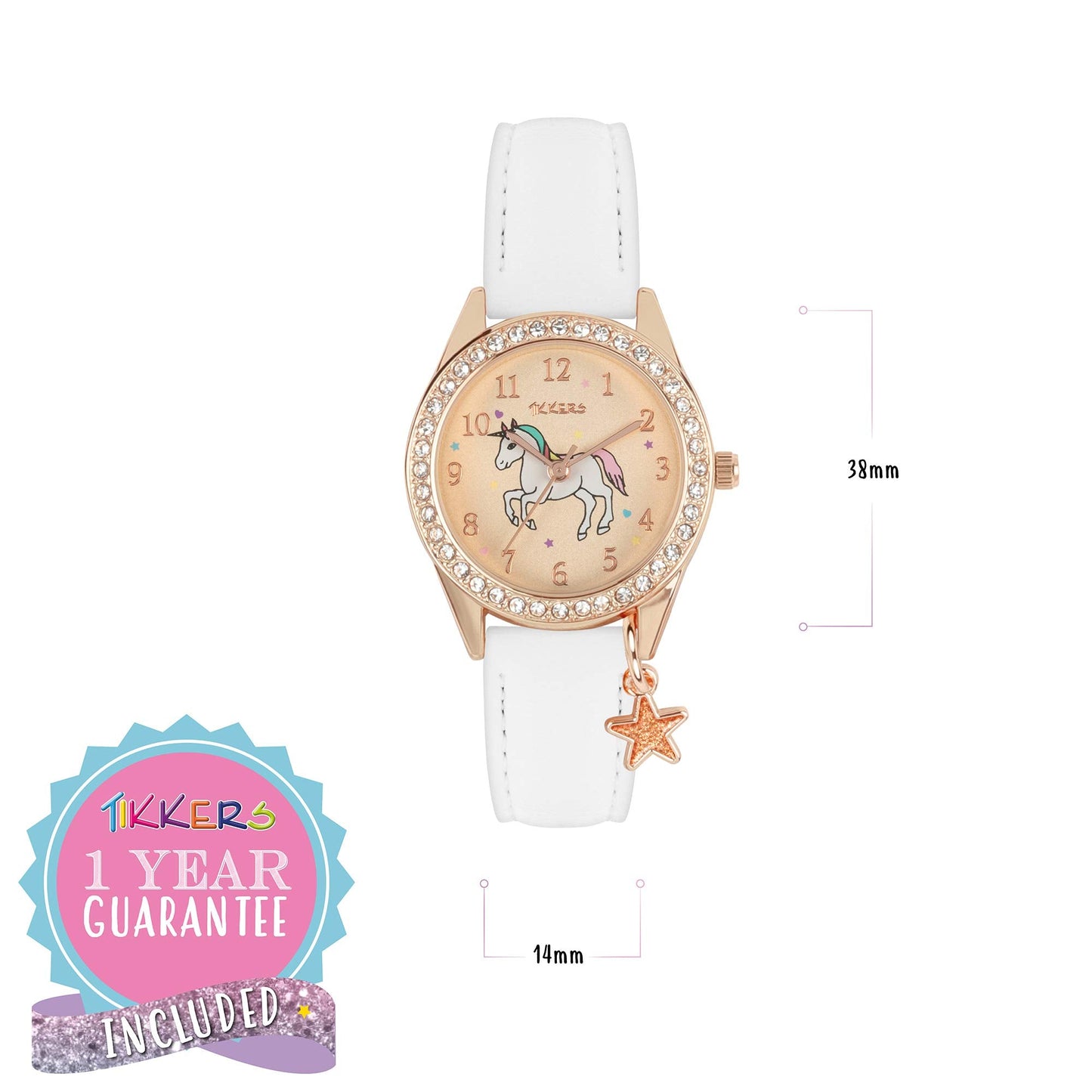 Tikkers Girls White PU Strap Unicorn Stone Set Watch Set ATK1063