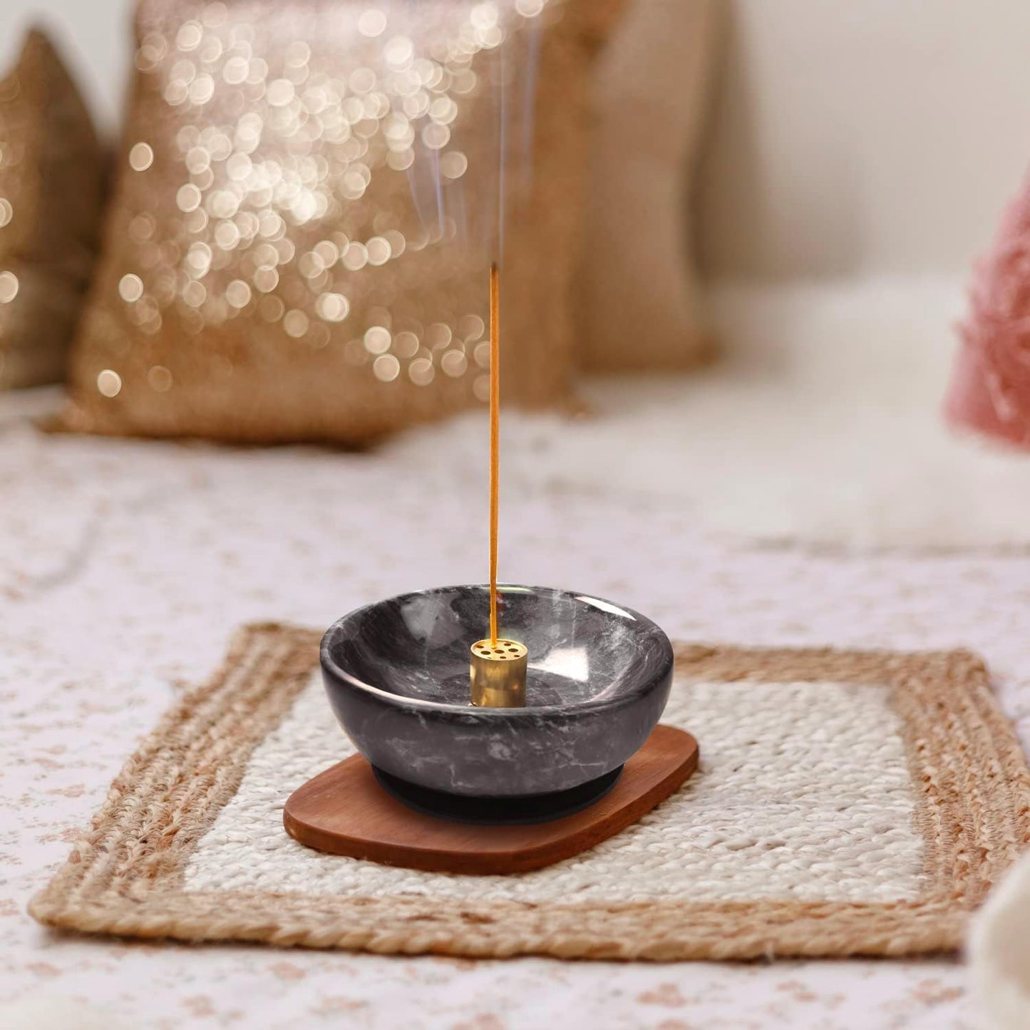 Wadayu Handmade Natural Marble Incense Holder for Sticks and Cones-with 9 Holes, Multi-Functional Incense Burner Holder for Incense Sticks and Cones, Perfect Home Decor(Black, 4.7inch)
