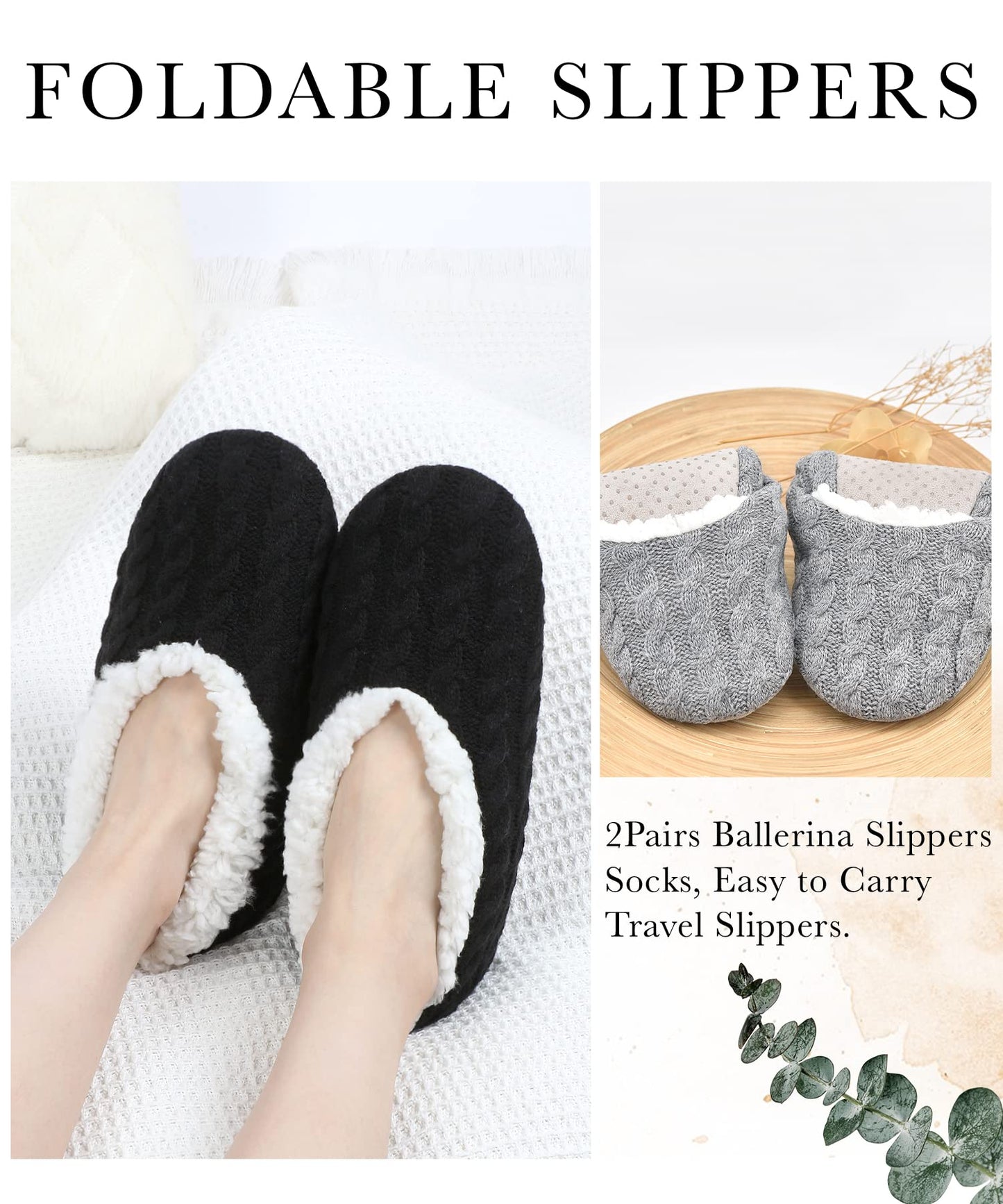 Panda Bros 2 Pairs Slipper Socks For Women With Grippers, Fuzzy Womens Slipper Socks With Non Slip Bottoms, Cozy Warm House Slippers
