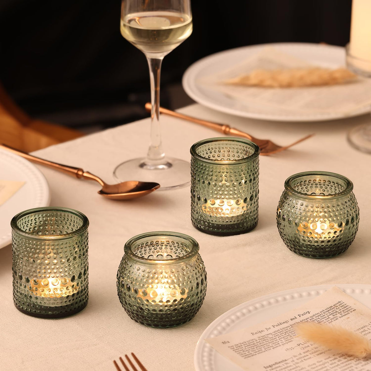 16 Pcs Green Candle Holder for Wedding Table Decor-Green Votive Candle Holders for Rustic Wedding Centerpieces, Bridal Shower Decor, Tea Party Decorations