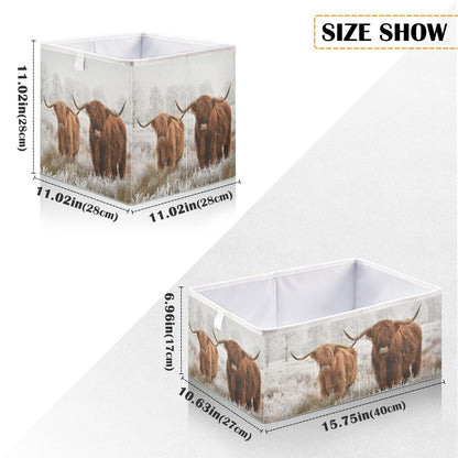 Ollabaky Highland Cow Storage Bin, Foldable Fabric Cube Basket Cloth Organizer Box With Handle for Closet Shelves, Nursery Toy Bin - S