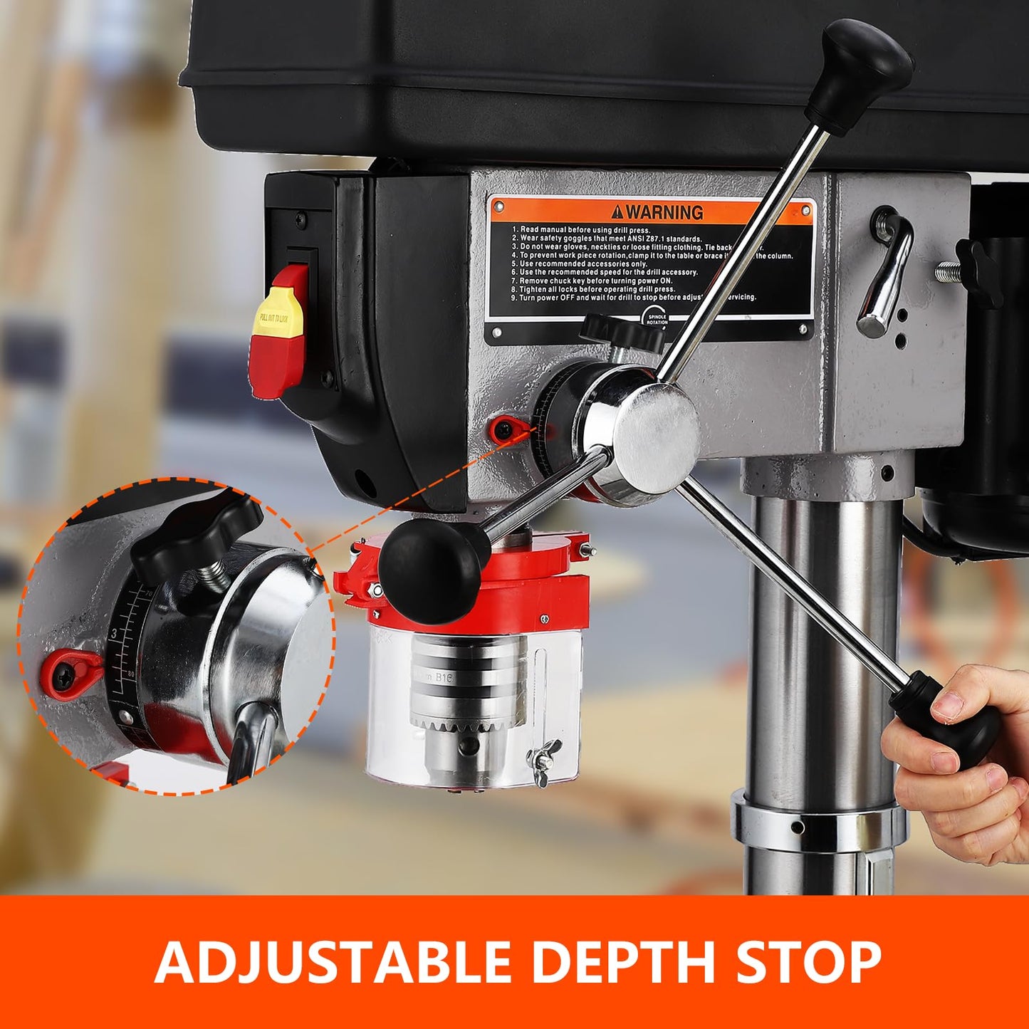 13 in Floor Drill Press, 7.5 Amp 120V, 288-3084 RPM Variable Speed Cast Iron Bench Drill Press, 0-45°Tilting Worktable, Tabletop Drilling Machine for Wood Metal