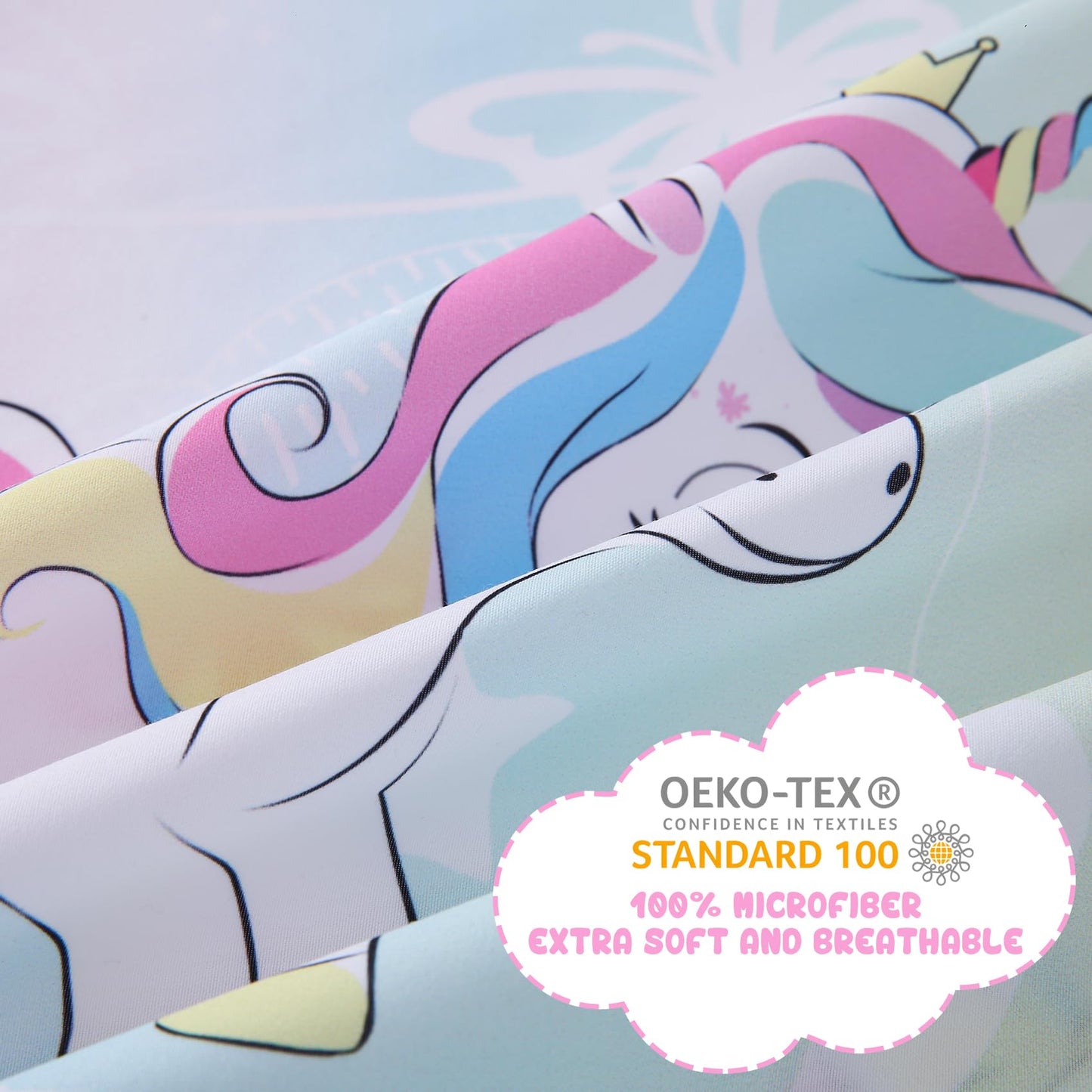 Yibeizi Full Size Sheets Set Kids, Rainbow Unicorn Pattern Microfiber Double Bed Sheets, Cute Soft Oeko-Tex Extra Deep Pocket Sheets & Pillowcases Cooling Hypoallergenic Wrinkle Free Bedsheets