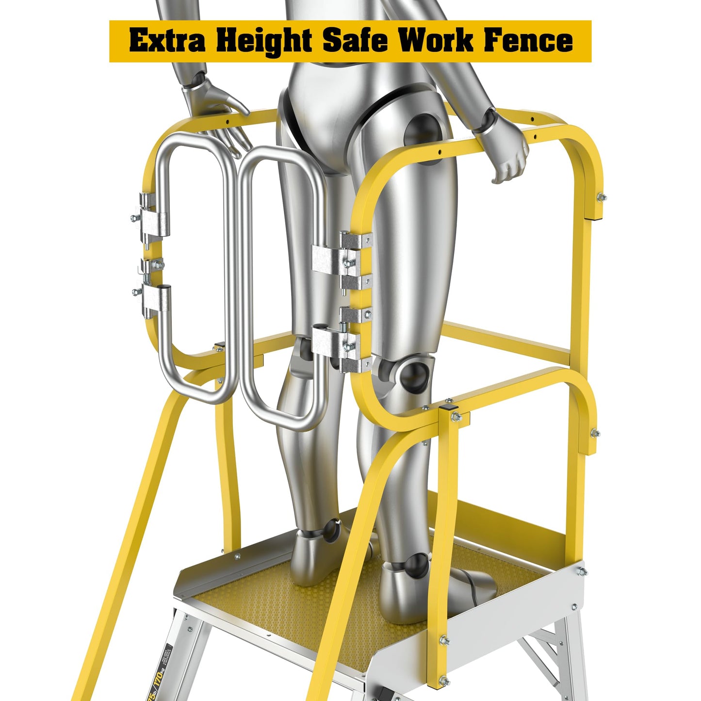 WIILAYOK 4 Step Ladder Aluminum Rolling Platform Ladders with 360° Guardrail System, Industrial Safety Non-Slip Rolling Ladder with Wheels for Warehouse, Garage, 375 lbs Capacity