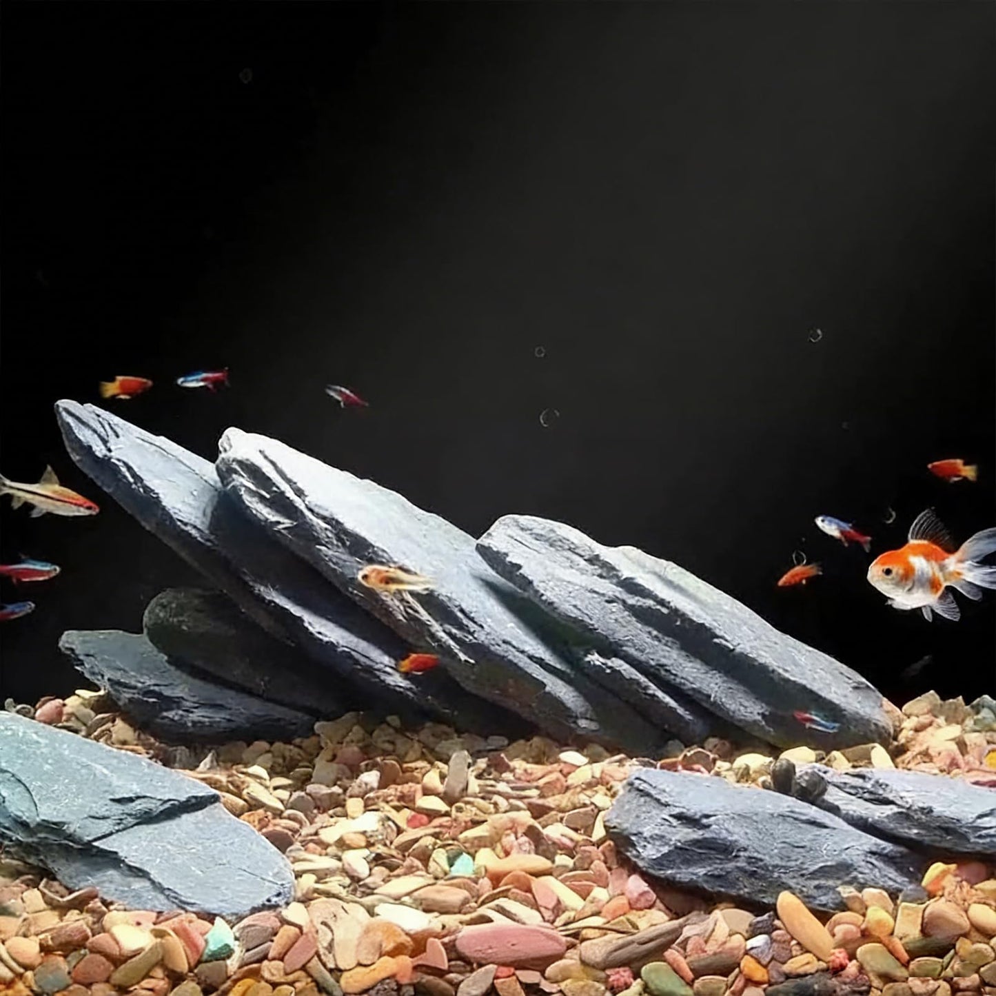 YISZM Slate Rock for Aquarium, 3-5 Inch Polished Natural Stone Rocks, Fish Tank Decor, Aquascaping Rocks, Safe for Aquariums, Terrariums, 5 lbs