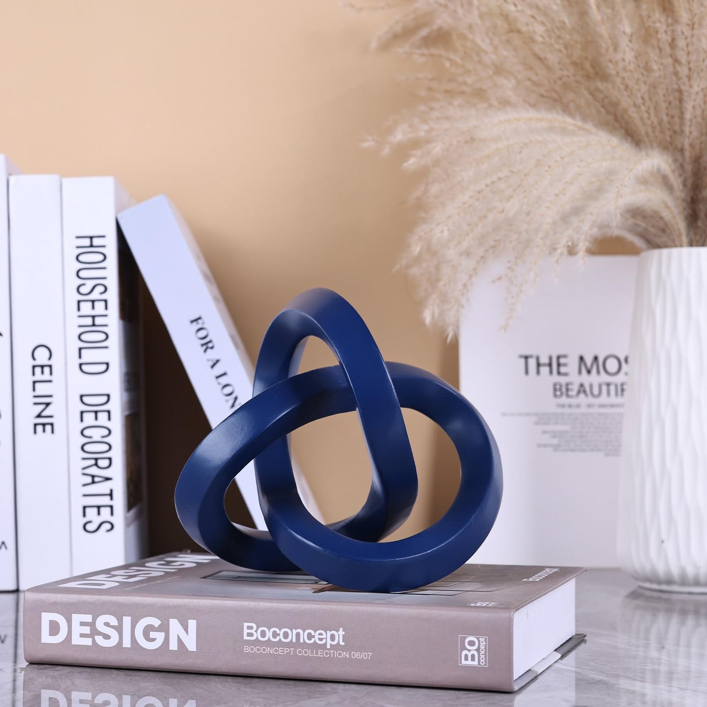 PlivBloom Knot Geometric Sculpture Decor,Mid Century Modern Abstract Figurines,Home Decor Statue,Bookcase Decor,Decorative Accents for Living Room, Coffee Table, Office Desktop, Shelf (Blue)