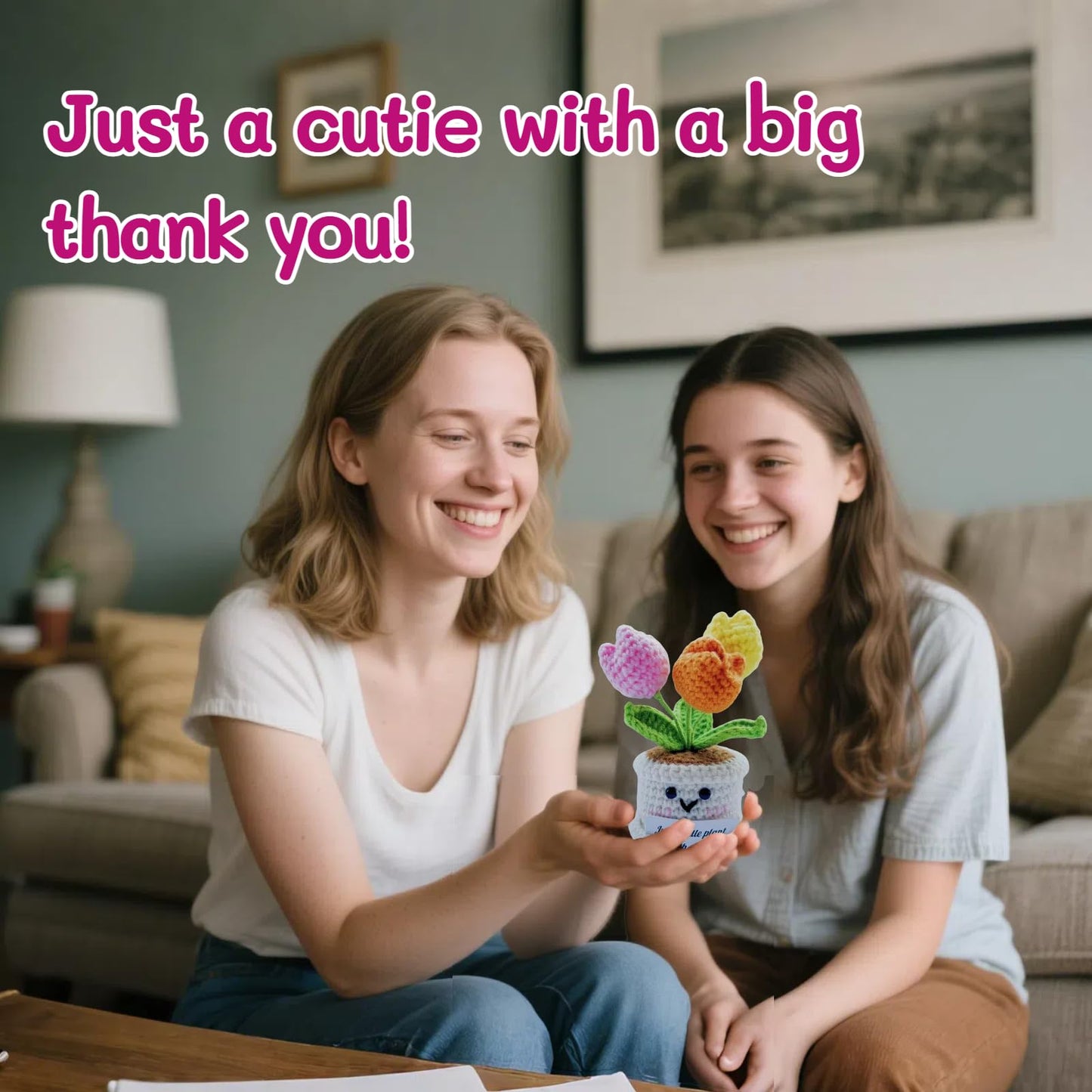 Sulieschen Positive Crochet Tulip Flowers – Handmade Thank You Gifts-Unique Office Decor,New Job Gifts,Positive Energy,Crochet Flowers Appreciation Gift for Women, Mom, Teacher, Friend, Office Décor