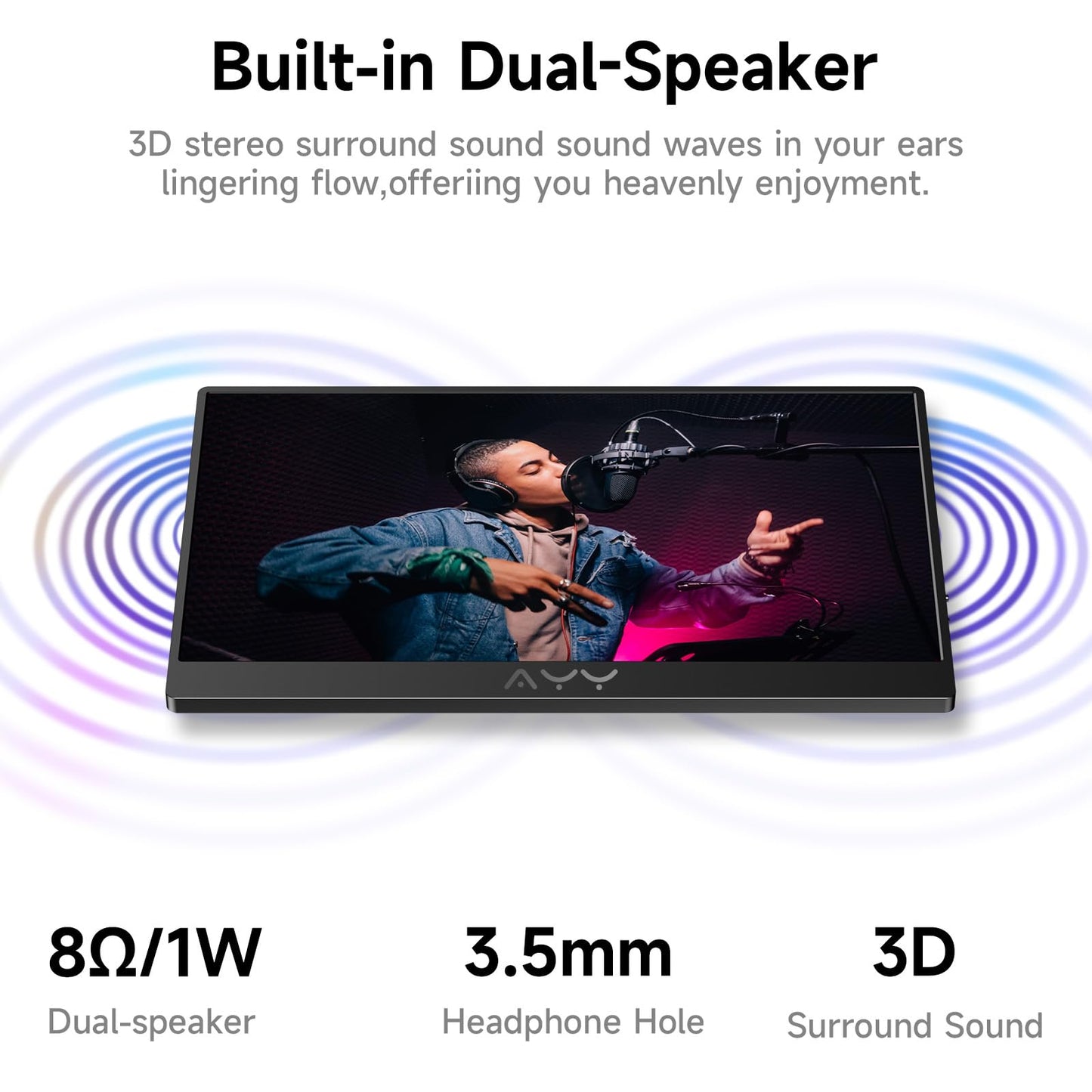 AYY Portable Monitor for Laptop 15 Inch, FHD 1080P USB-C HDMI Travel Monitor External for Computer, Second Display HDR IPS Gaming Monitor Extender for PC MAC Phone PS4/5 Xbox Switch, Built-in Speakers
