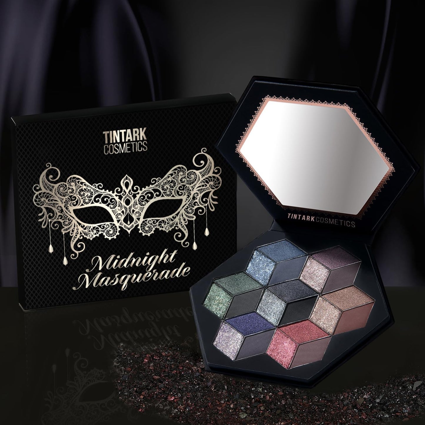 Tintark Black Smokey Eyeshadow Makeup Palette, Dark Smoky Eye Shadow Palettes for Halloween Goth Make up Glitter Shimmer Matte Pallets, Midnight Masquerade 21 Colors Brown Neutral Naked, Talc Free
