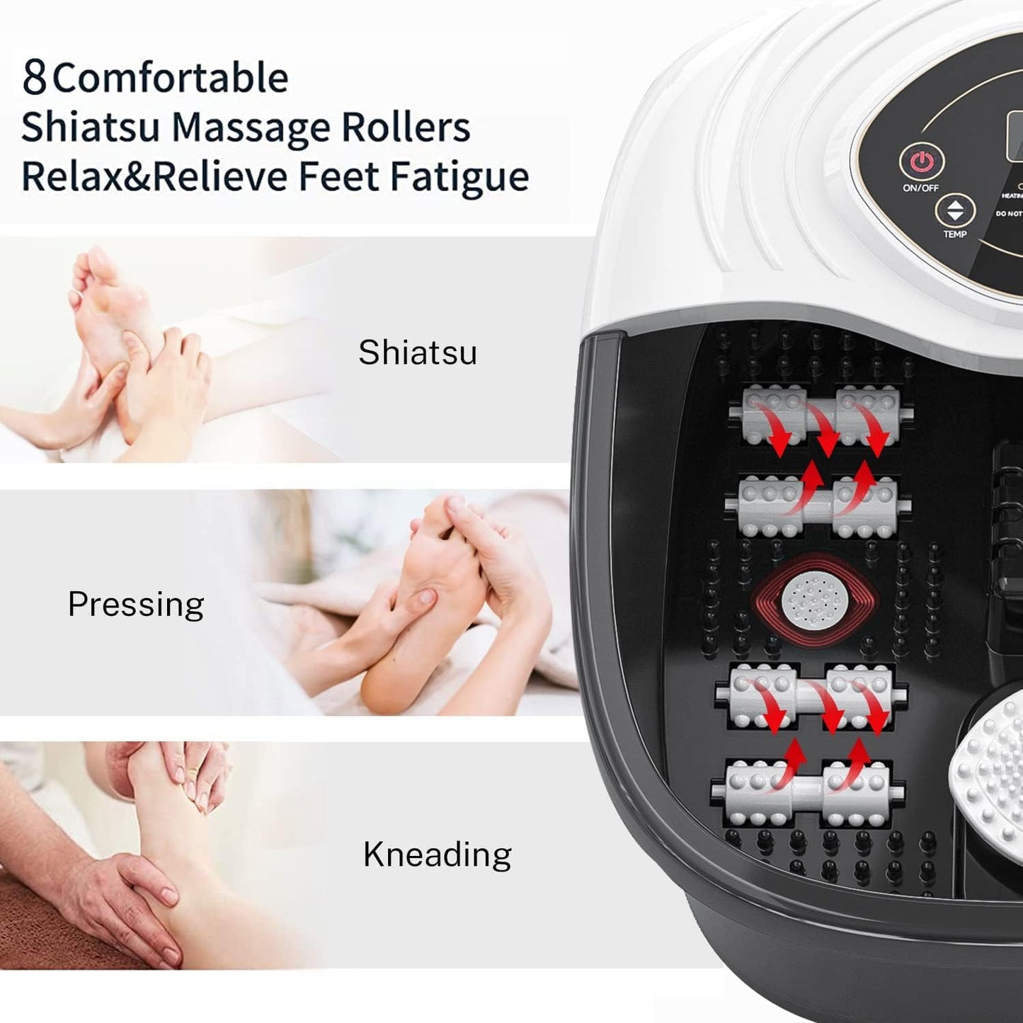 closewave Foot Spa Bath Massager with Heat, Red Light & Oxygen Bubbles,Shiatsu Rollers Epsom Salt Temperature Control, Relieves Stress and Feet Pain - Home Pedicure Soaking Tub Gift for Women/Men
