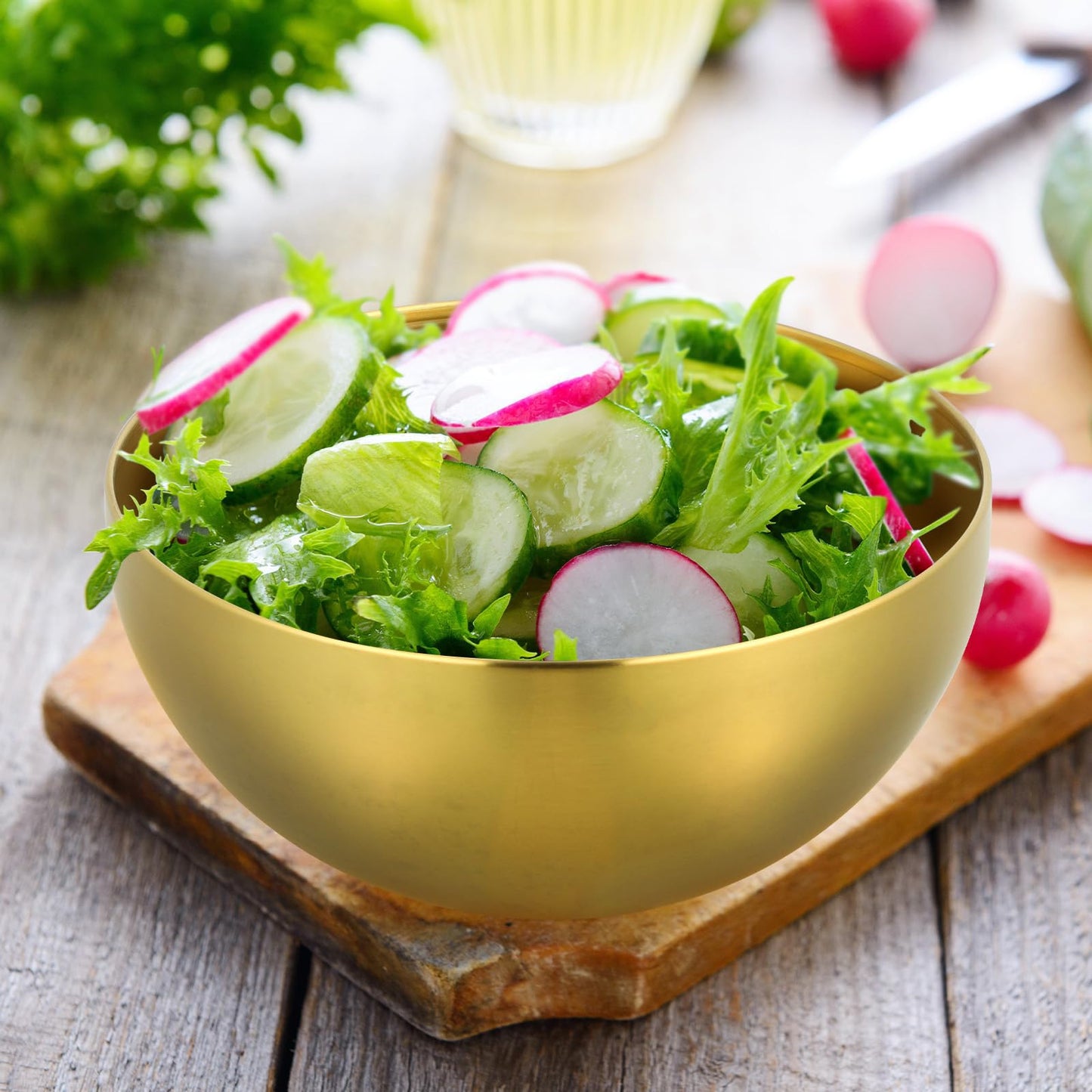 Luxshiny Stainless Steel Salad Bowl Set 2-Pack 5.90 Inch Multi-Functional Fruit Vegetable Storage Bowls with Smooth Rim for Home Kitchen Dining