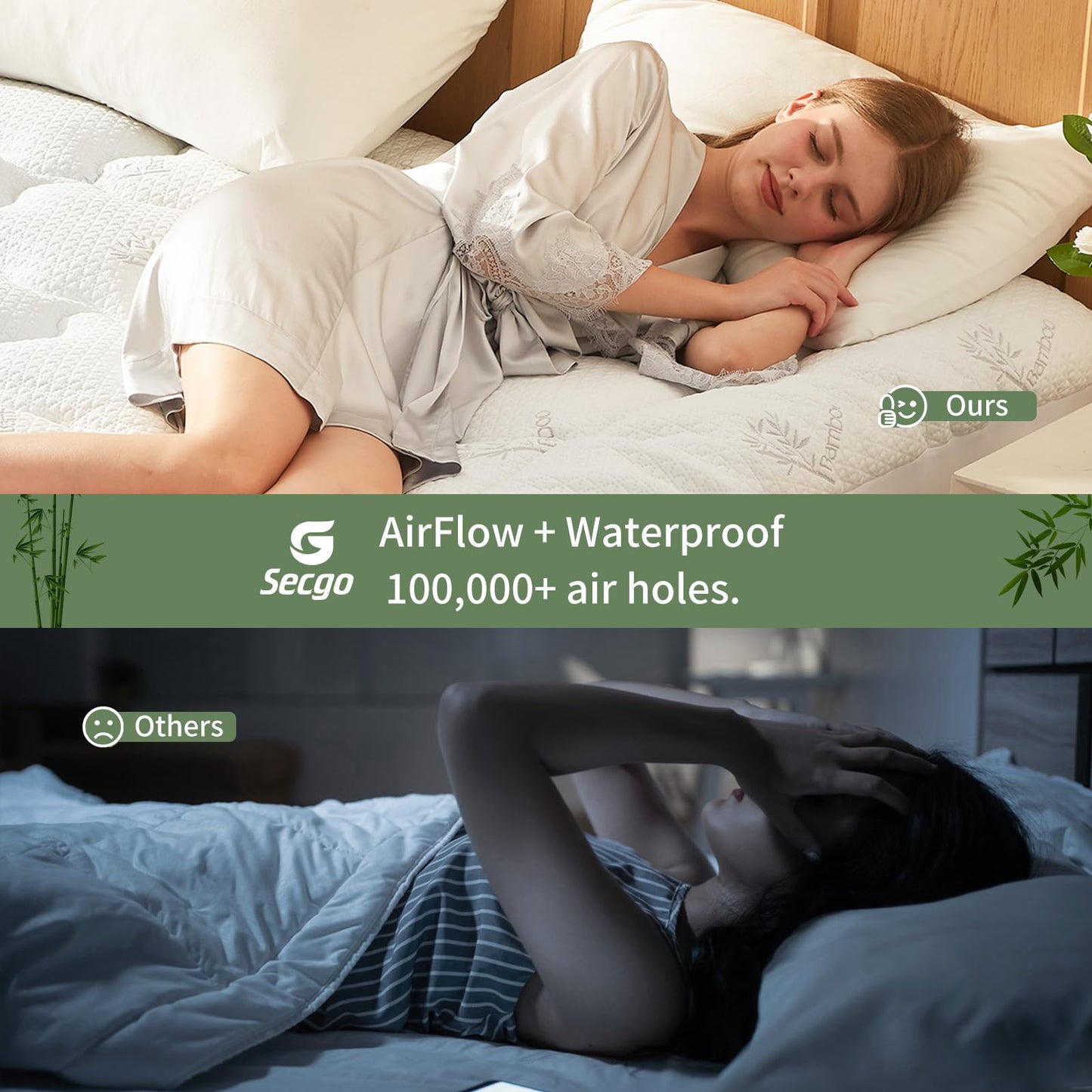 Premium 100% Waterproof Queen Mattress Topper, Breathable Mattress Pad, Rayon from Bambo Bed Protector, Deep Pocket Sheet Cover 8"-21"