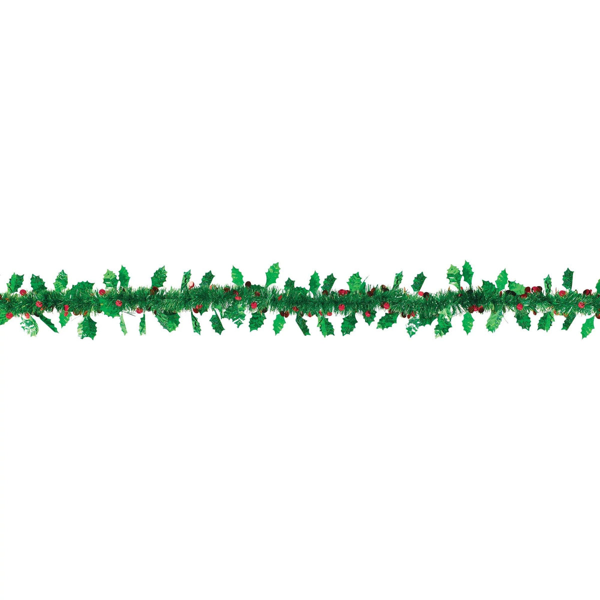 Holly & Berries Value Tinsel Garland - 9' | Premium Green Holiday Decor, Durable & Festive Design, Perfect for Christmas Events & Celebrations - 1 Pc