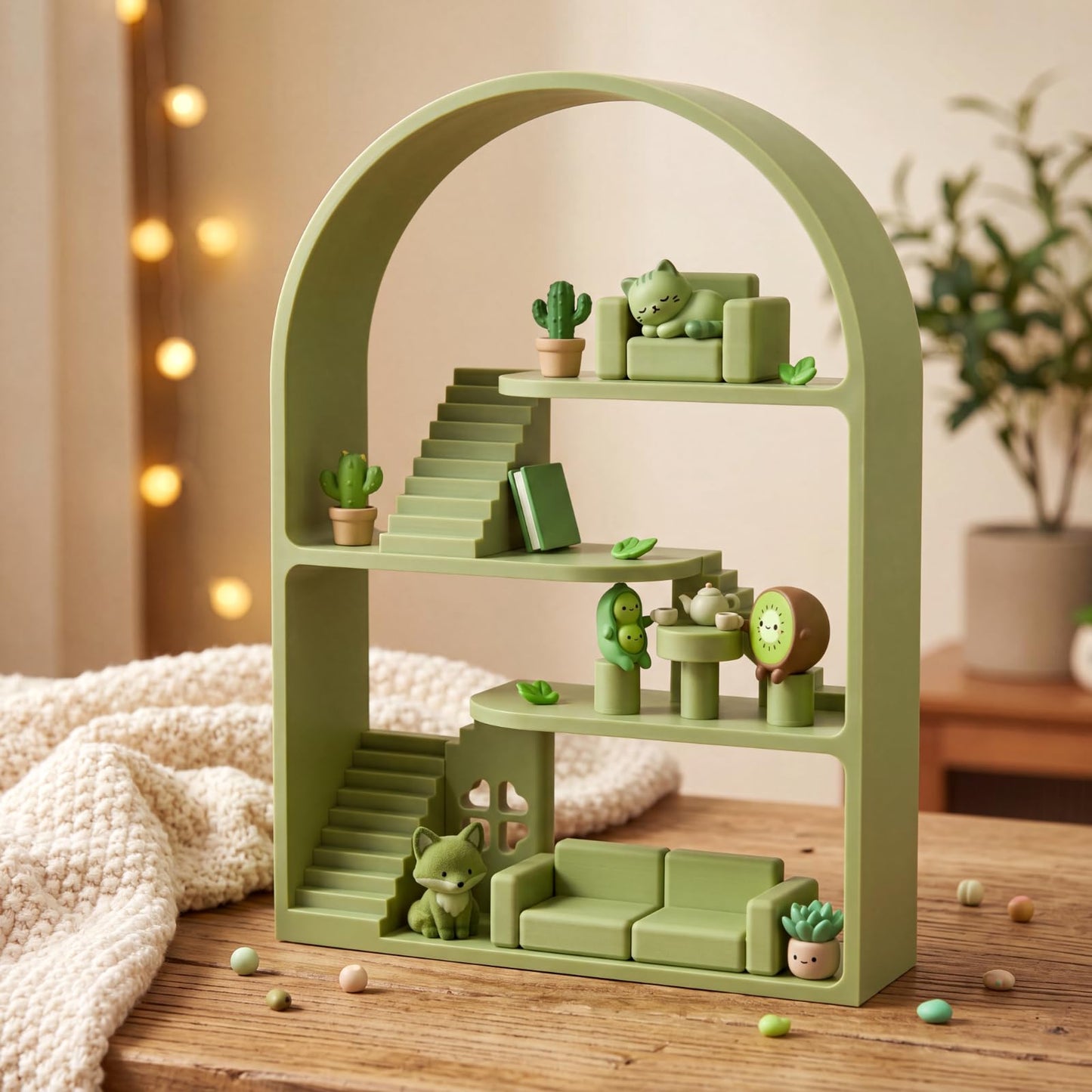 Sliner Green Display Shelf Compatible with Small Figures, Blind Box Glow in the Dark Figures Organizers Stand, Decorative Storage Stand for Collectible Figurines