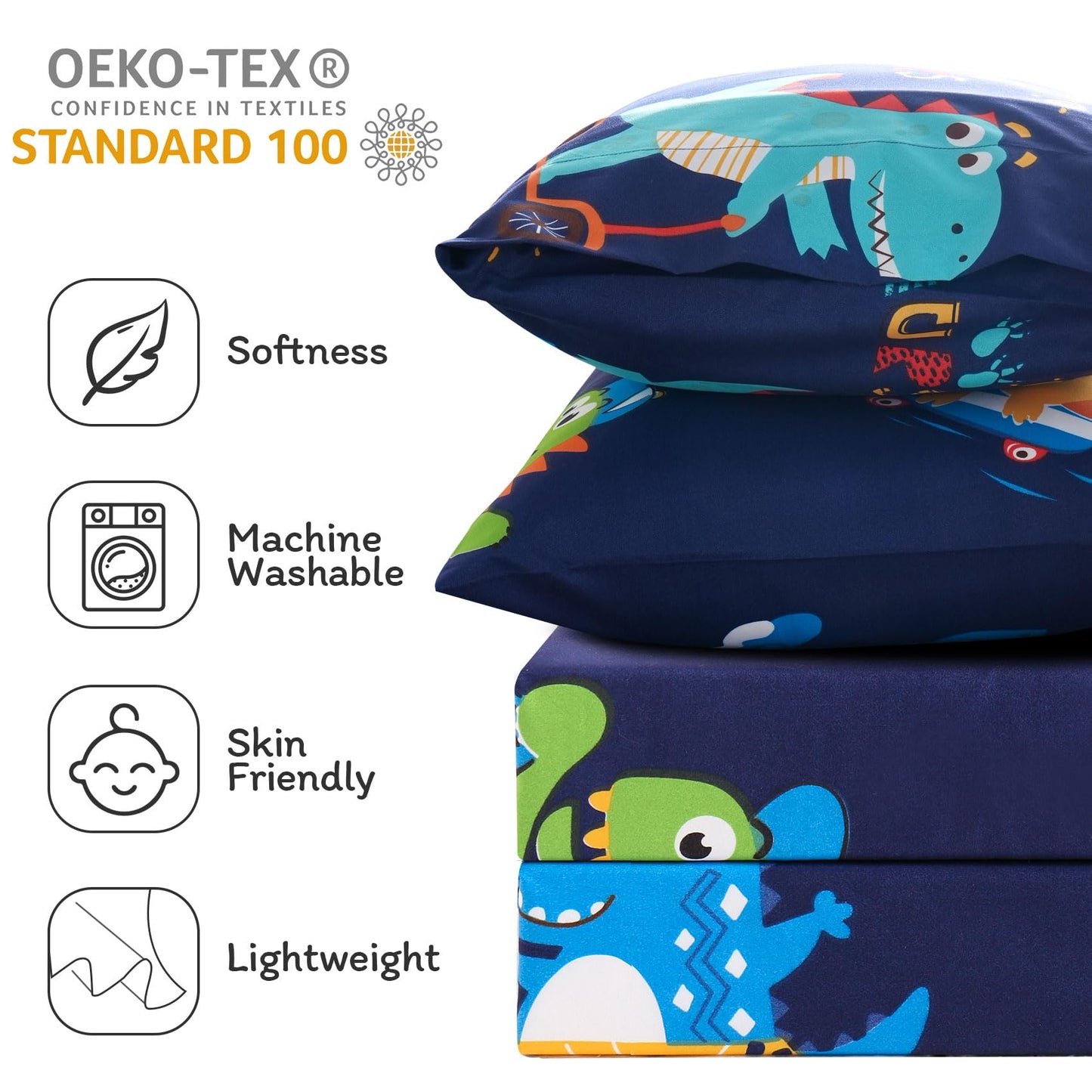 JSD Sports Dinosaur Kids Sheet Set Twin Size, 3 Piece Blue Printed Microfiber Sheets Deep Pocket