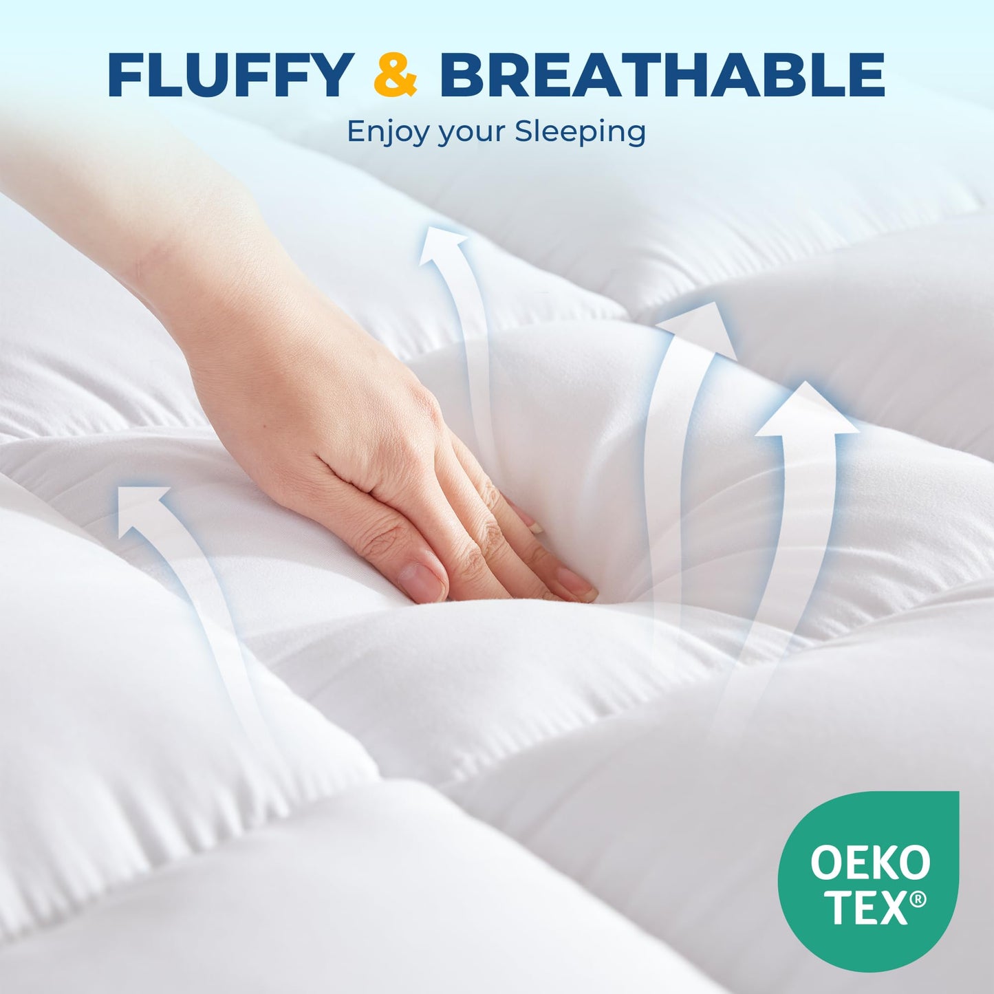 SINWEEK Dual Layer 4 Inch Memory Foam Mattress Topper, Queen Size, 2 Inch Cooling 5-Zone Gel Memory Foam Plus 2 Inch Extra Thick Pillowtop Cover, Pressure Relieve Soft Mattress Pad,Light Blue