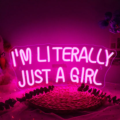 Lucunstar I'M Literally Just A Girl Neon Sign,Pink Led Sign,Led Neon Light for Wall Decor,Light Up Sign for Bedroom,Dimmable Switch USB Connectivity Neon Signs for Girlsroom Decor,Party Light