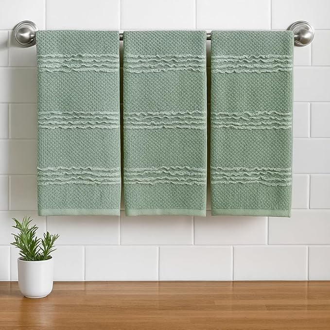 Sage Green Kitchen Dish Towels: 100% Cotton Cloth Soft Cleaning Drying