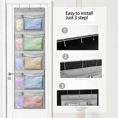 RUIPBOTE 2 Pack Weekly Kids Clothes Organizer – Day of the Week Hanging Closet Storage for School Outfits, Kids’ Wardrobe Organizer with Labels for Monday to Friday (2)