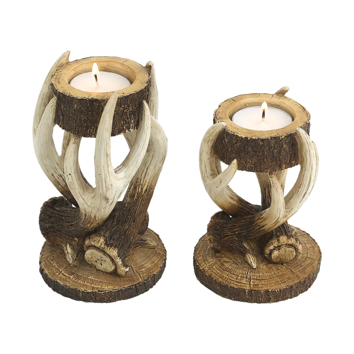 Duomiacasa 2Pcs Antler Deer Candle Holders, Rustic Elk Tealight Holder,Cabin Log Decoration