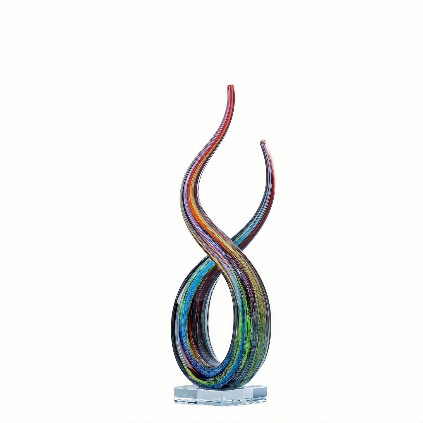 LLAVVD Hand Blown Murano Style Glass Sculpture, 14" Double Spiral Infinity Music Note Figurine Collectible, Modern Abstract Home Decor for Living Room Office Aquarium, Unique Gift for Art Lovers