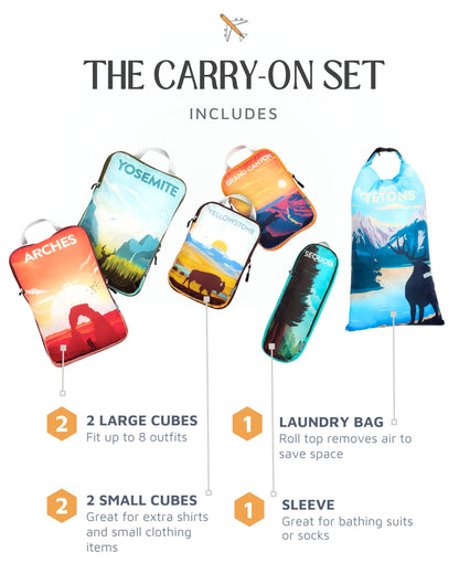 Compression Packing Cubes for Travel, 6-Piece Lightweight Packing Cubes Set for Carry-On Luggage & Backpacks – TRIPPED Travel Gear (National Park)