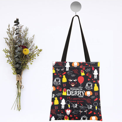 JNIAP Horror Clown Tote Bag Horror Clown Gift Welcome To Derry Maine Gifts Horror Clown Shoulder Bag (DERRY tb)
