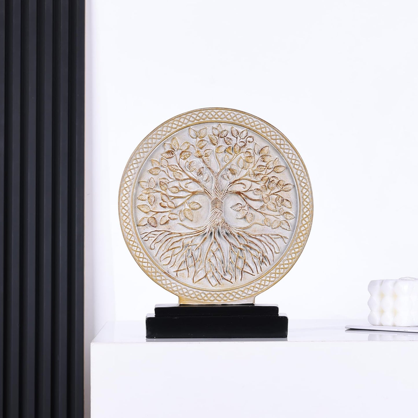 DOVDOV Circular Tree of Life Decorative Sculpture, Wood-Effect Home Decor Statue, Modern Art Home Decor Suitable for Office Bookshelves, Coffee Tables, and countertops as Decorative Accents.