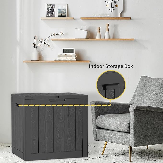 36 Gallon Outdoor Deck Box, Lockable Waterproof Outdoor Storage Boxes For Garden Tools,Indoor Cushions,Accessories Outside Storage Resin Weatherproof Container(Black)