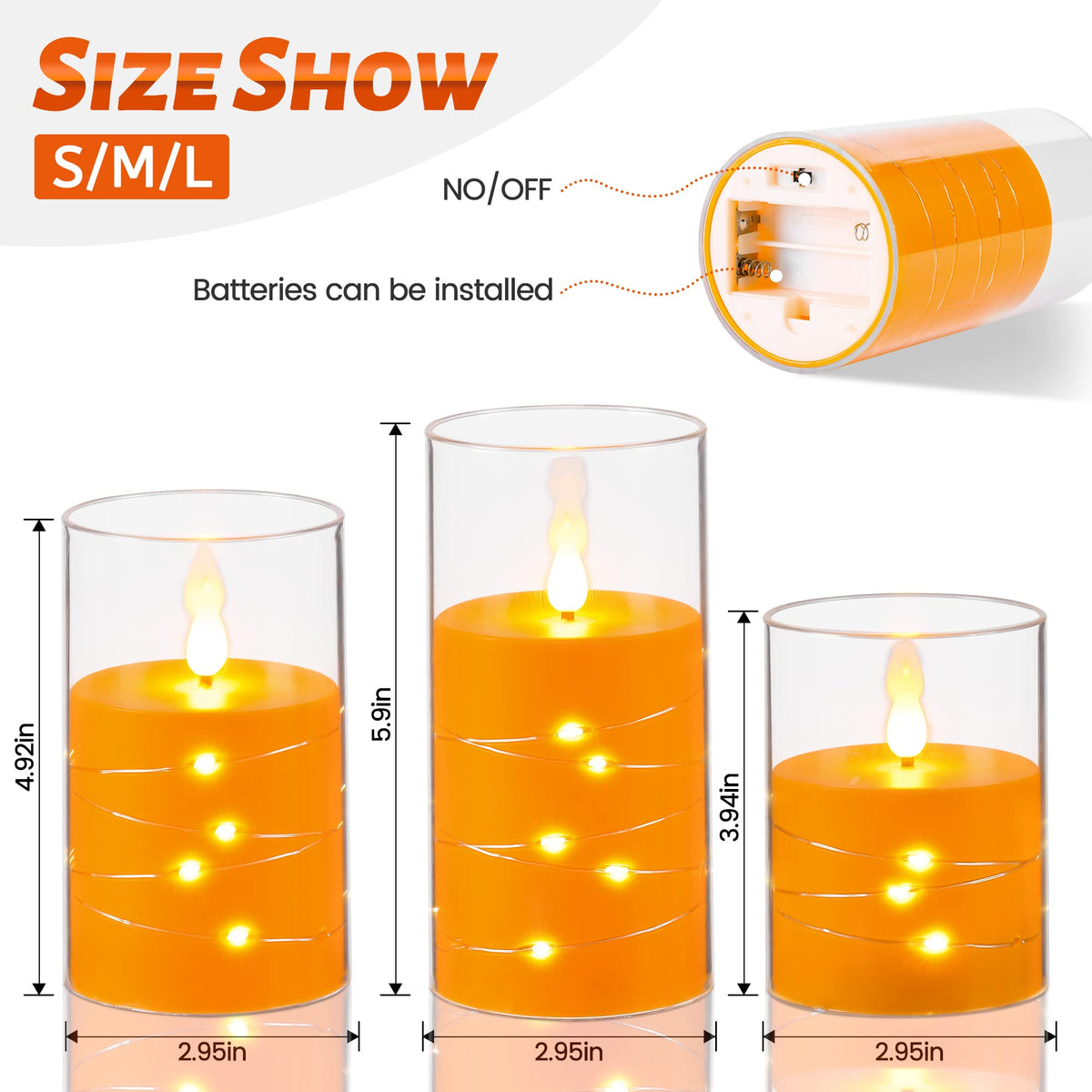 Da by Flickering Flameless Candles with Remote,Acrylic LED Candles with Embedded Star String,Battery Operated Candle, for Home and Holiday Decoration Set of 3（Orange） (Pack of 2)