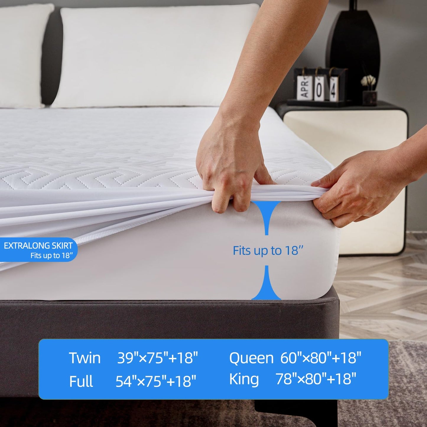 Waterproof Mattress Protector King Size,Quilted Bed Mattress Cover 325GSM,6"-18" Deep Pocket King Mattress Protector,Ultra-Soft Breathable Noiseless Mattress Pad Cover,Vinyl Free Machine Washable