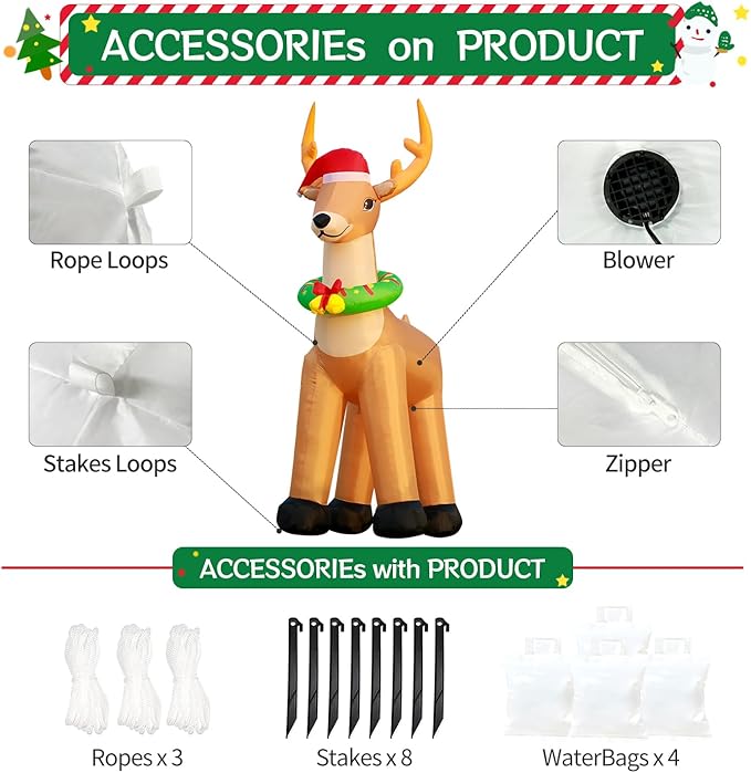DomKom 12FT Giant Christmas Inflatable Reindeer Decoration with Chasing LED Lights,Blow Up Yard Decoration for Party Garden Yard Lawn Winter Decor