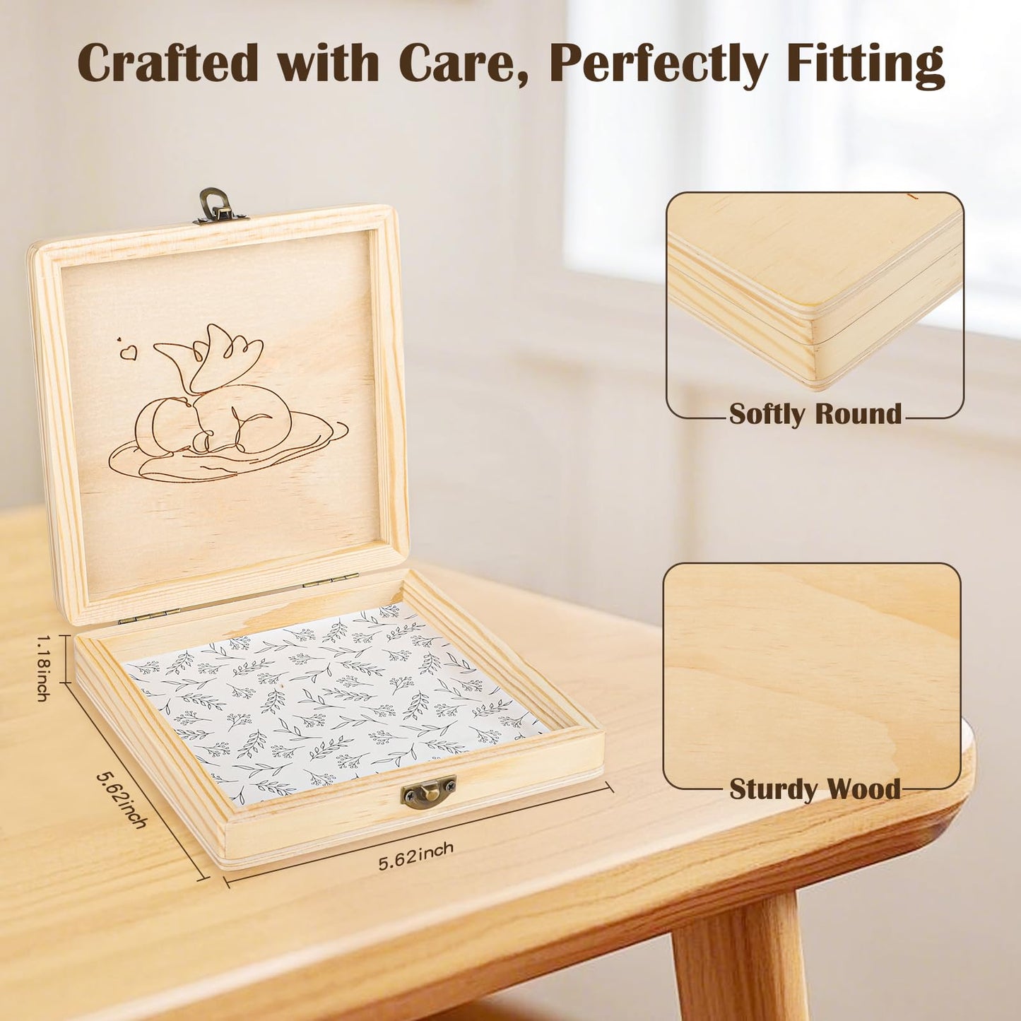 Ceiner Miscarriage Gifts for Mothers, Memorial Box for Pregnancy Loss, Wooden Angel Baby Keepsake with Storage for Photo & Ornament - Comfort Sympathy Bereavement Gift for Parents, Mom and Dad