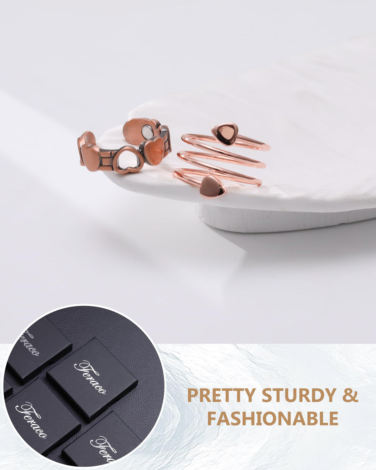 Feraco Magnetic Earrings & Rings for Women, Stud Earrings, Ear Curex with Strong Germanium Magnet, Dainty Heart Shape