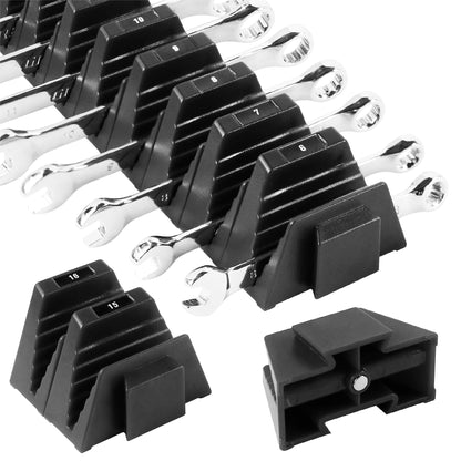 CENFORGE 48PC Modular Wrench Organizer Magnetic, Wrench Organizer for Tool Box Drawer - Wrench Holders with Metric & SAE Labels, Gift for Mechanics (48, Black)