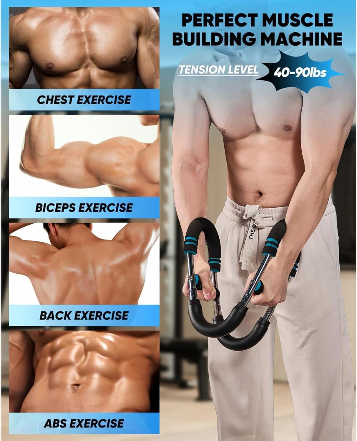 Saker Twister Arm Trainer, 40-100lb Adjustable Chest Workout Equipment, Arm Trainer, Twister Arm Trainer, Portable Power Twister Bar, Detachable Design Fitness Anywhere (Blue)