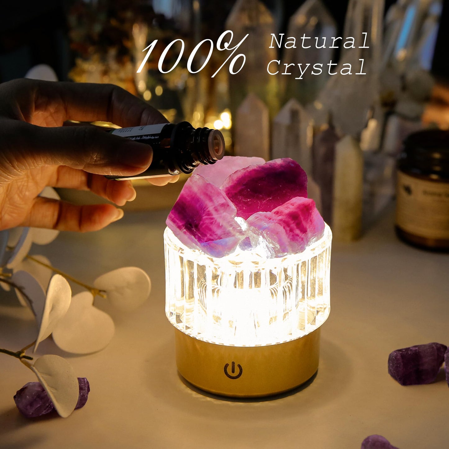 MYDAYS&DESIGN Purple Fluorite Lamp Natural Crystal Lamp, LED Light Dimmer with 3 Levels Cordless, Rocks Lamp Night Light Rechargeable for Room Home Decor Relaxation Ambiance (Purple)