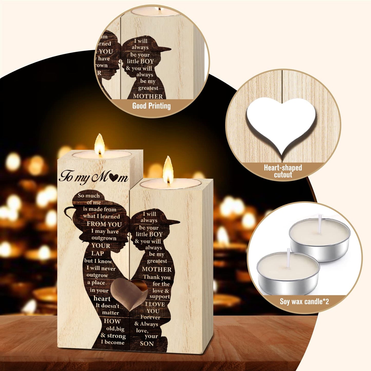 Mum Birthday Gifts, Gift for Mum Candlestick Candle Holder, Mother Presents from Son, Presents for Mummy,Stepmum,Mother in Law on Her Birthday, Heart-shaped