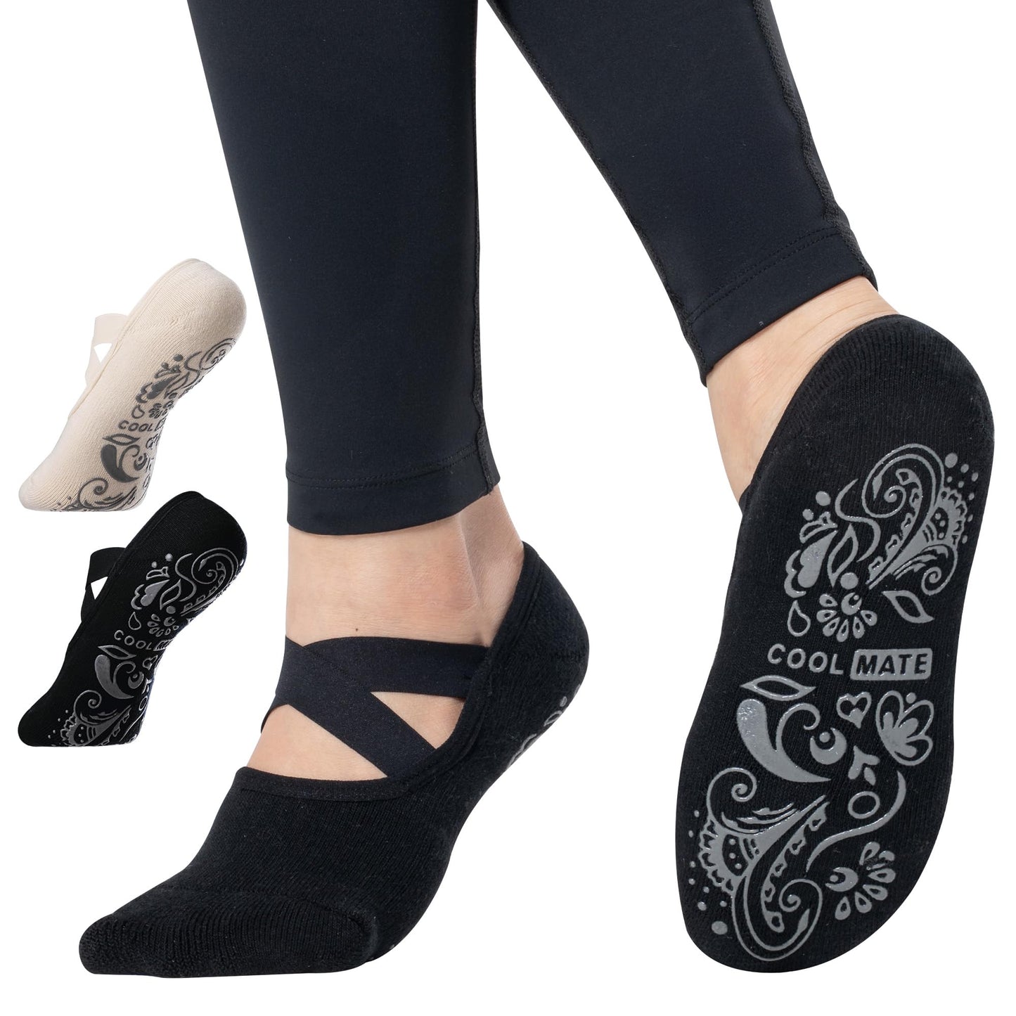 CoolMate Pilates Socks with Grips for Women, Yoga Socks, Crew Non Slip Women for Workout, Barre, Pilates Gifts