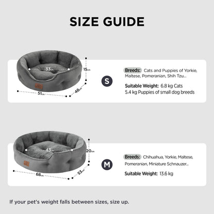 Bedsure Cat Bed for Indoor Cats - 51x48x15cm Round Washable Kitten Bed with Slip-Resistant Bottom and Reversible Cushion, Grey