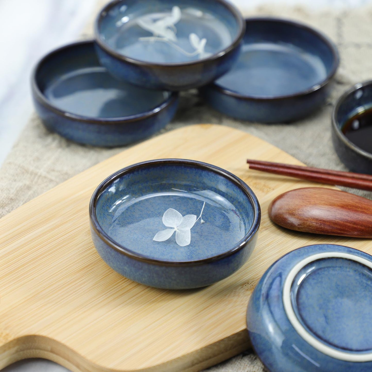 Colias Wing 3.5 Inch Vintage Style Kiln Glazed Ceramic Side Dishes - Korean Bowls - Set of 6