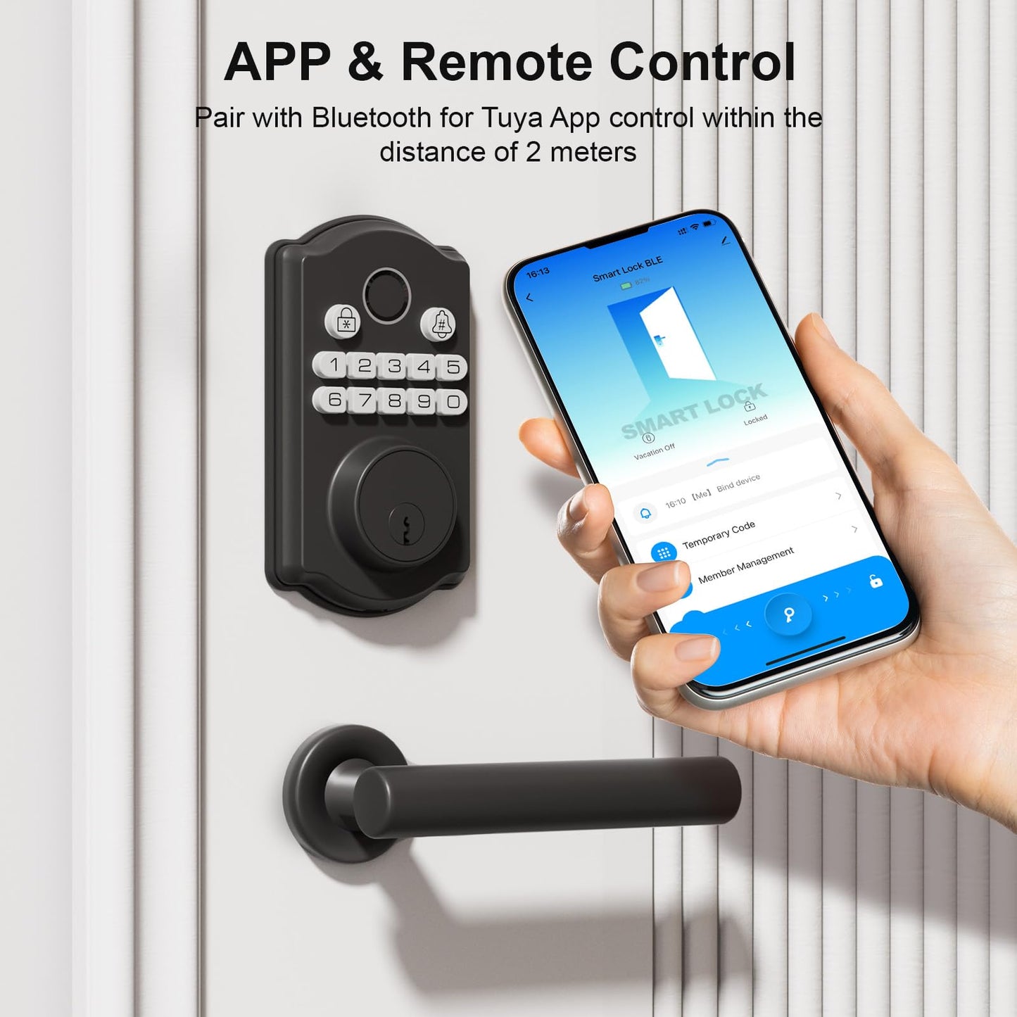 Keyless Entry Door Lock - Fingerprint Door Locks with App Control - Smart Deadbolt for Front Doors - Biometric Security, Auto-Lock&One-Touch-Lock, IP54 Waterproof, Easy Install