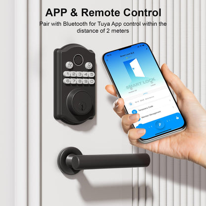 Keyless Entry Door Lock - Fingerprint Door Locks with App Control - Smart Deadbolt for Front Doors - Biometric Security, Auto-Lock&One-Touch-Lock, IP54 Waterproof, Easy Install