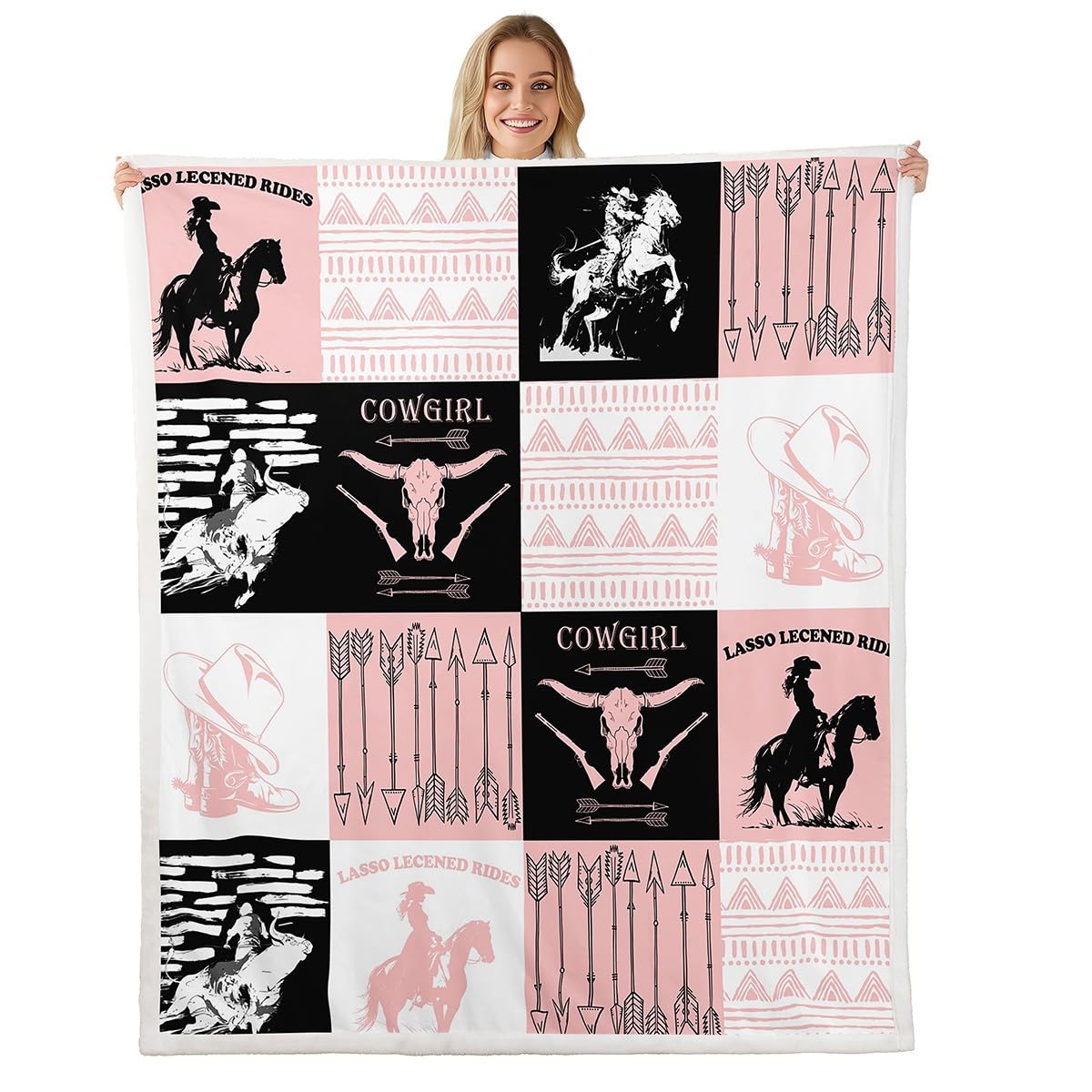 Erosebridal Western Cowgirl Fleece Blanket Goth Longhorn Skull Sherpa Blanket 90"x90", Exotic Geometric Aztec Southwestern Decor Tribal Arrow Fuzzy Plush Throw