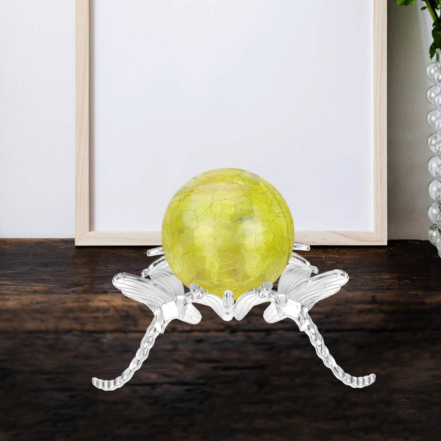 Amosfun Metal Dragonfly Display Stand Crystal Sphere Holder Triangle Base 3.93X3.93X1.57 Inch Home Decor Display Pedestal for Globe and Sphere Stands