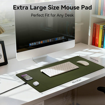 Hi-HONX Wireless Charging Mouse Pad, 15W Fast Charge Magnetic Charger Desk Pad, Large Office Desk Mat (35.4"x16.9") with Ultra-Smooth Surface, Military Green Computer Mousepad for MacBook, PC, Laptop