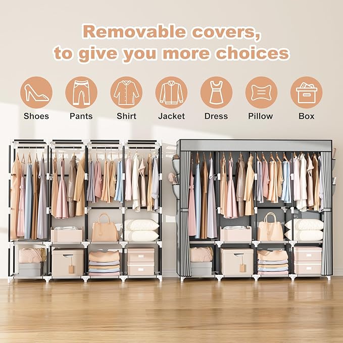 VTRIN Portable Closet for Hanging Clothes 67 Inch Wide Large Capacity Portable