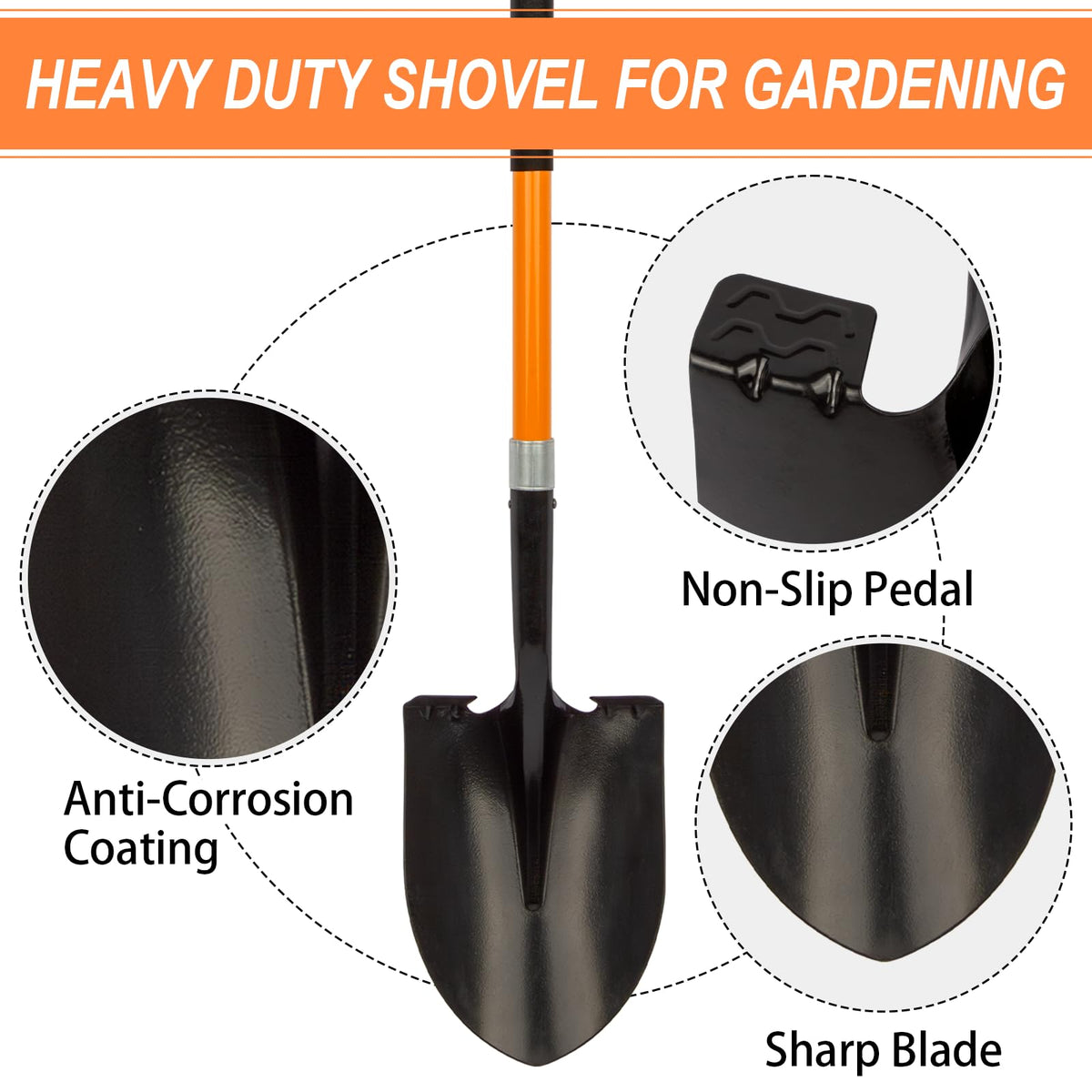 Dikuyeel Shovel for Digging Heavy Duty Metal Shovel with Fiberglass Handle, 56 Inches
