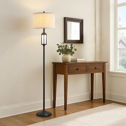 AIEAMPDO 65" Modern Floor Lamp for Living Room with 2 Light Sources, Industrial Black Tall Standing Lamps with Nightlight, Retro Floor Light for Bedroom Office Reading Room, Bulbs Included