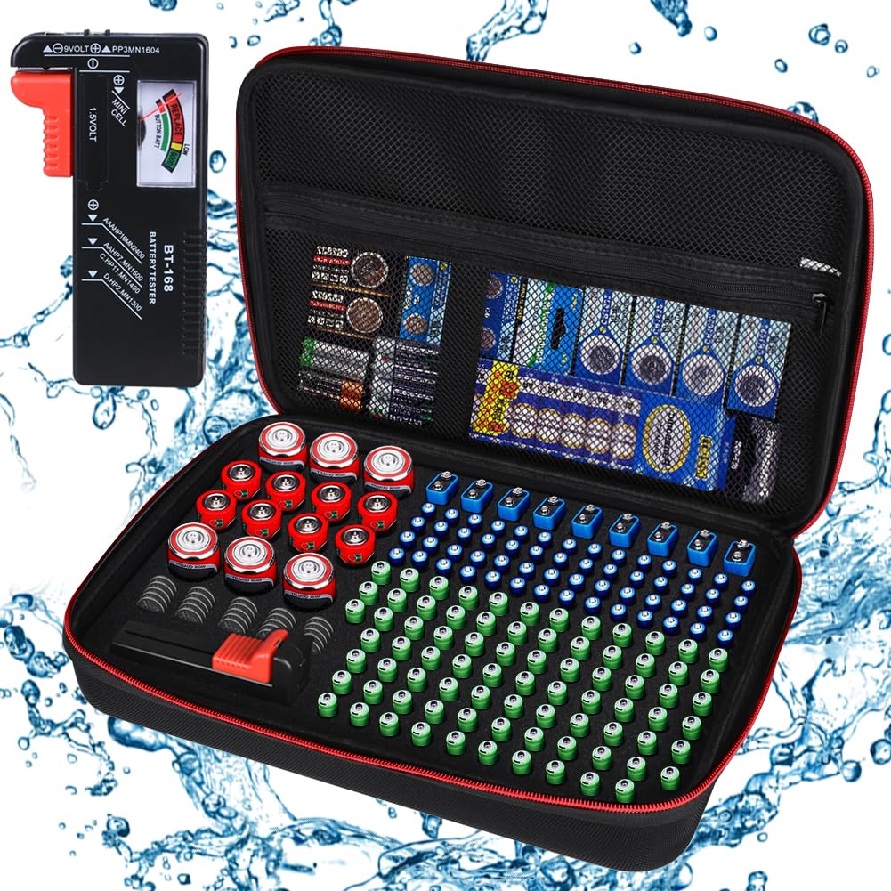 keabys Battery Organizer Storage Holder Case with Tester,Battery Vault Box Container Carrying 9V Keeper for Garage Organization Holds 200+ Batteries AA AAA C D